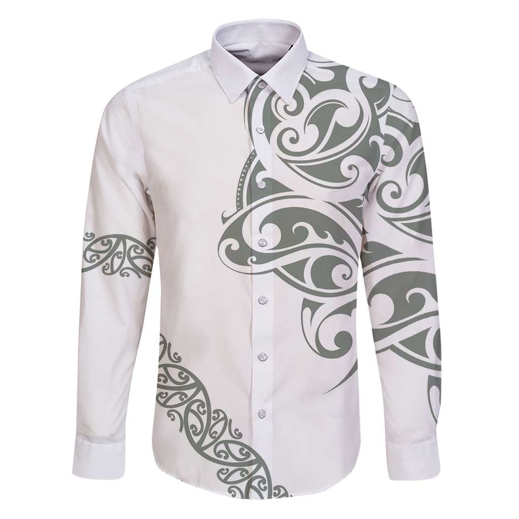 All White Maori Tribal Tattoo Personalised Family Matching Puletasi and Hawaiian Shirt Moss Green Polynesian Style - Polynesian Pride