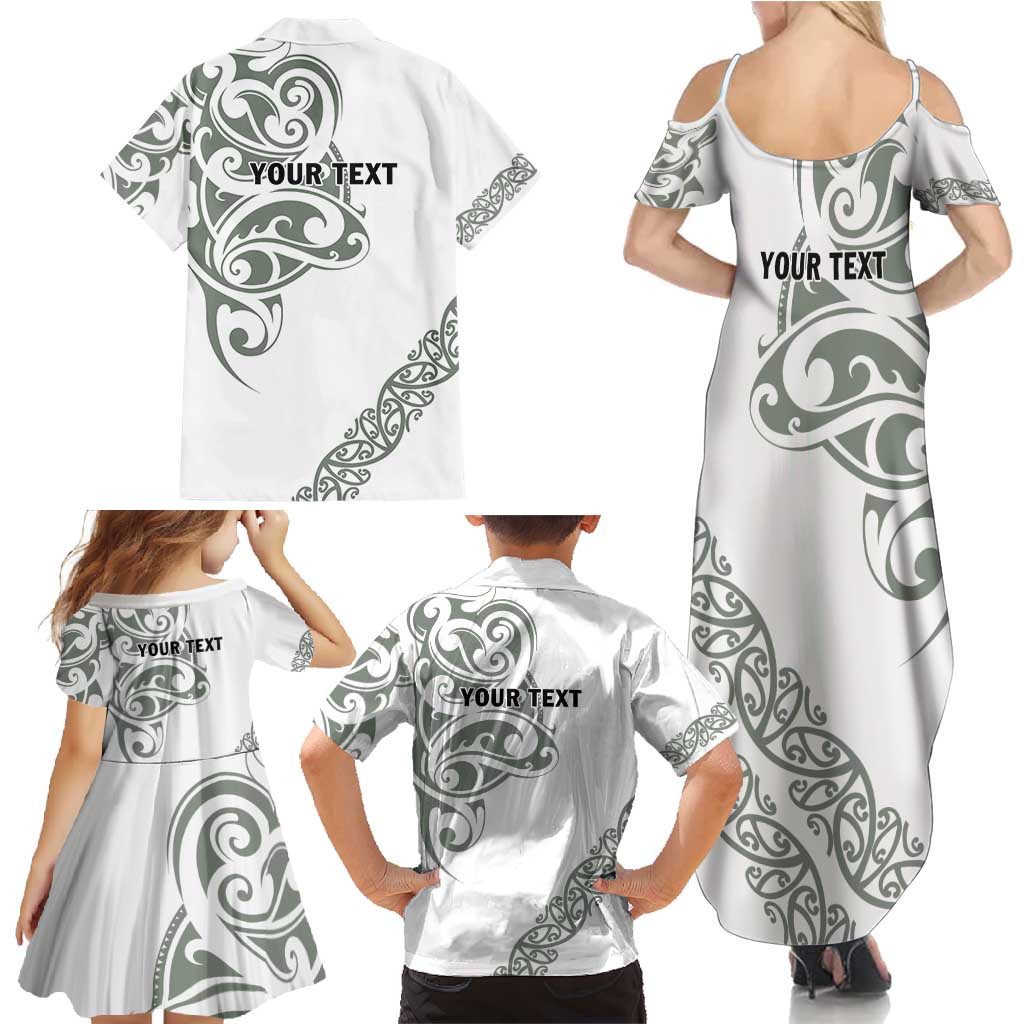 All White Maori Tribal Tattoo Personalised Family Matching Summer Maxi Dress and Hawaiian Shirt Moss Green Polynesian Style - Polynesian Pride