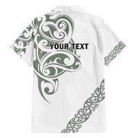 All White Maori Tribal Tattoo Personalised Family Matching Summer Maxi Dress and Hawaiian Shirt Moss Green Polynesian Style - Polynesian Pride