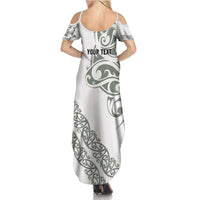 All White Maori Tribal Tattoo Personalised Family Matching Summer Maxi Dress and Hawaiian Shirt Moss Green Polynesian Style - Polynesian Pride