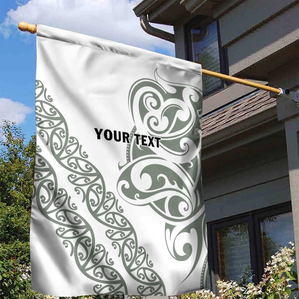 All White Maori Tribal Tattoo Personalised Garden Flag Moss Green Polynesian Style - Polynesian Pride