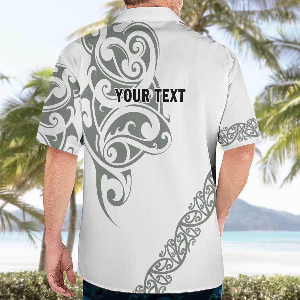 All White Maori Tribal Tattoo Personalised Hawaiian Shirt Moss Green Polynesian Style - Polynesian Pride