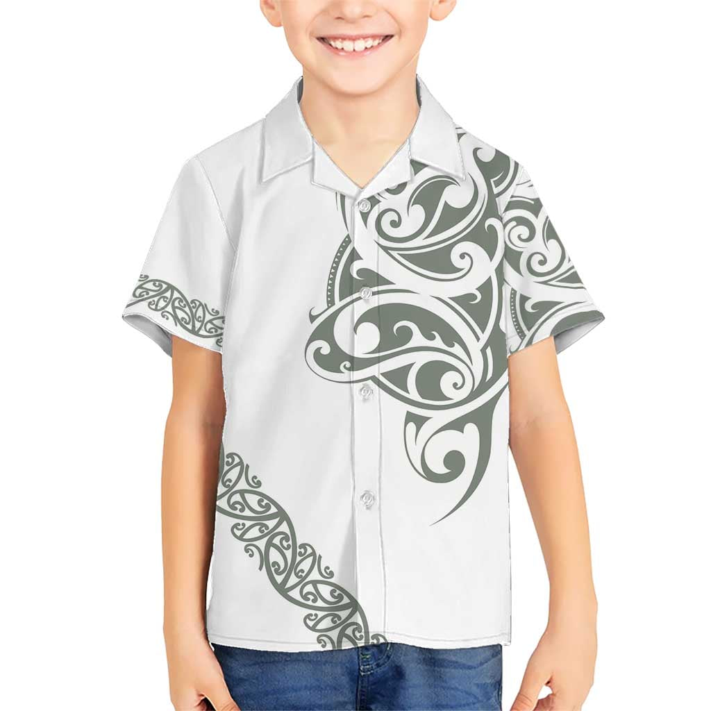 All White Maori Tribal Tattoo Personalised Kid Hawaiian Shirt Moss Green Polynesian Style LT9 Kid Green - Polynesian Pride