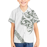 All White Maori Tribal Tattoo Personalised Kid Hawaiian Shirt Moss Green Polynesian Style LT9 Kid Green - Polynesian Pride