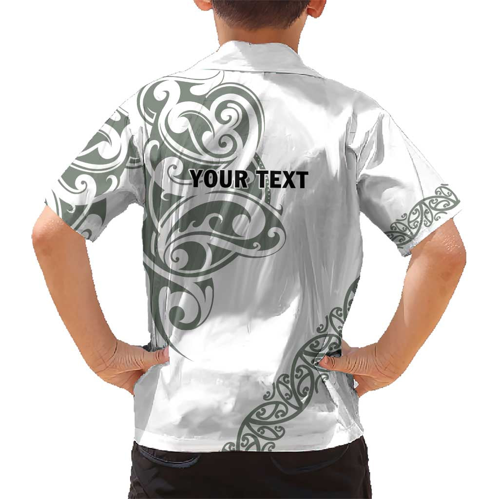 All White Maori Tribal Tattoo Personalised Kid Hawaiian Shirt Moss Green Polynesian Style LT9 - Polynesian Pride