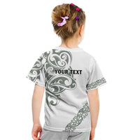 All White Maori Tribal Tattoo Personalised Kid T Shirt Moss Green Polynesian Style - Polynesian Pride