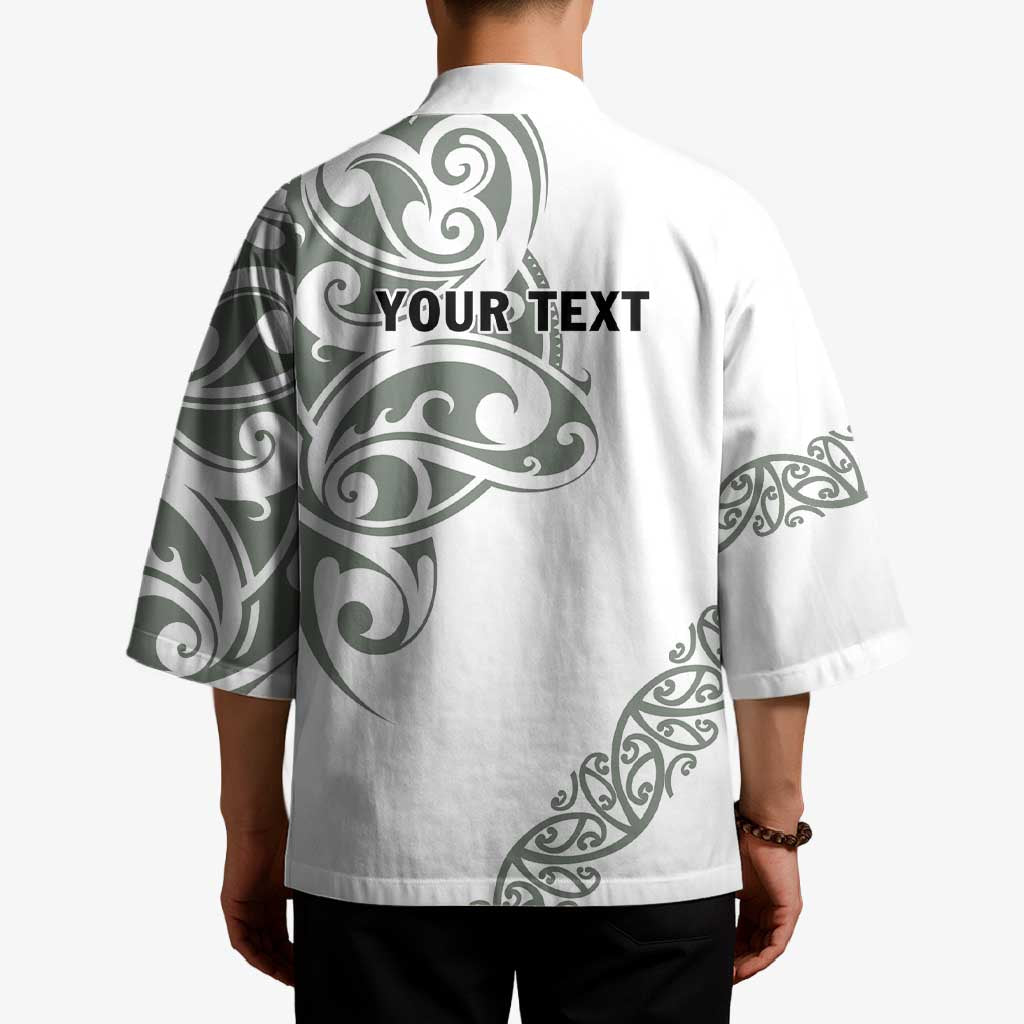 All White Maori Tribal Tattoo Personalised Kimono Moss Green Polynesian Style - Polynesian Pride