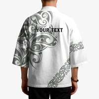 All White Maori Tribal Tattoo Personalised Kimono Moss Green Polynesian Style - Polynesian Pride