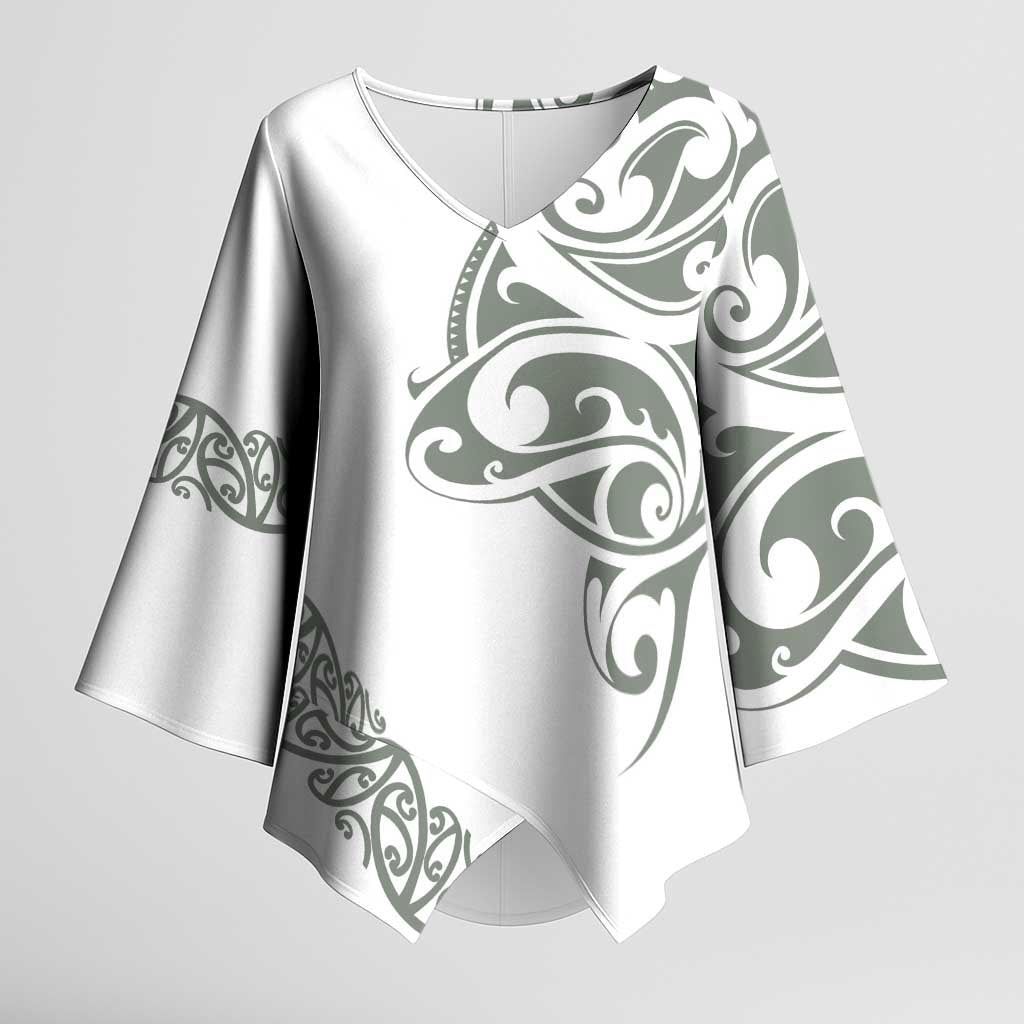 All White Maori Tribal Tattoo Personalised Kimono Sleeve Blouse Moss Green Polynesian Style - Polynesian Pride