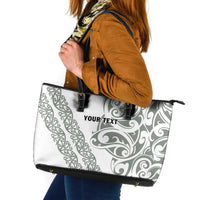 All White Maori Tribal Tattoo Personalised Leather Tote Bag Moss Green Polynesian Style - Polynesian Pride