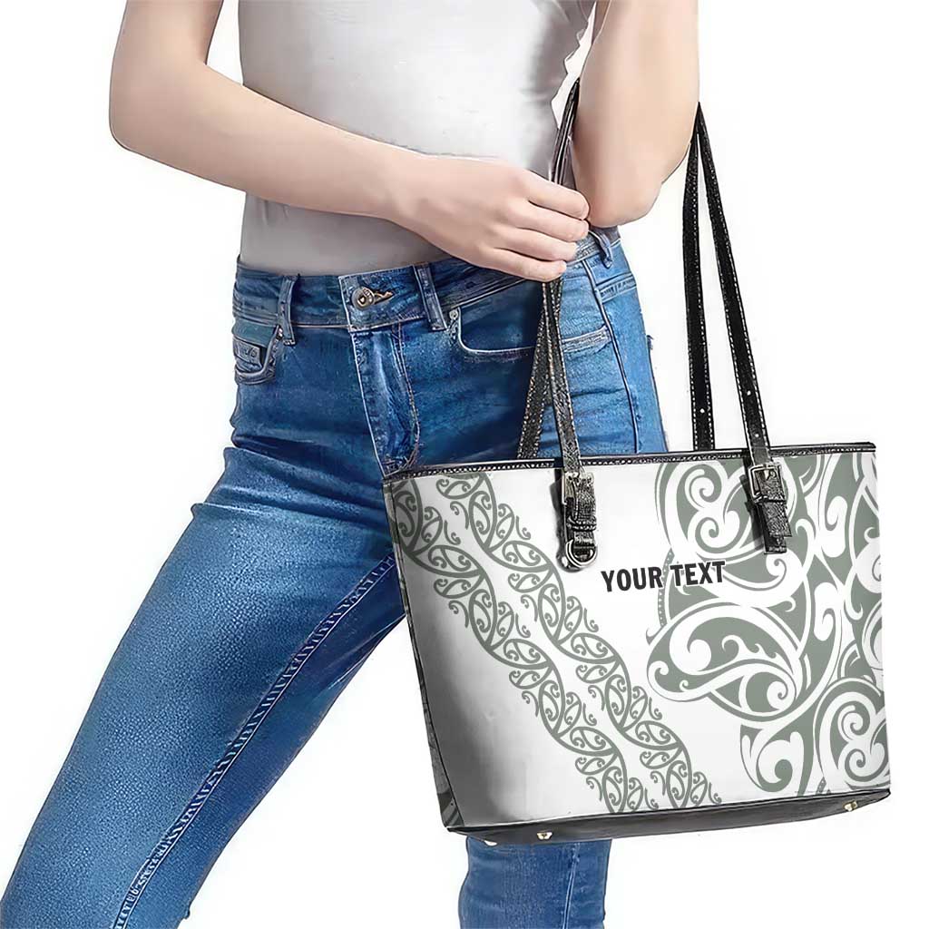 All White Maori Tribal Tattoo Personalised Leather Tote Bag Moss Green Polynesian Style - Polynesian Pride
