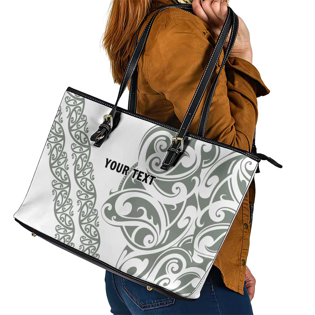 All White Maori Tribal Tattoo Personalised Leather Tote Bag Moss Green Polynesian Style - Polynesian Pride