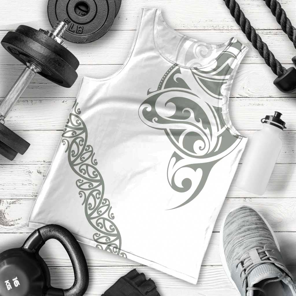 All White Maori Tribal Tattoo Personalised Men Tank Top Moss Green Polynesian Style - Polynesian Pride