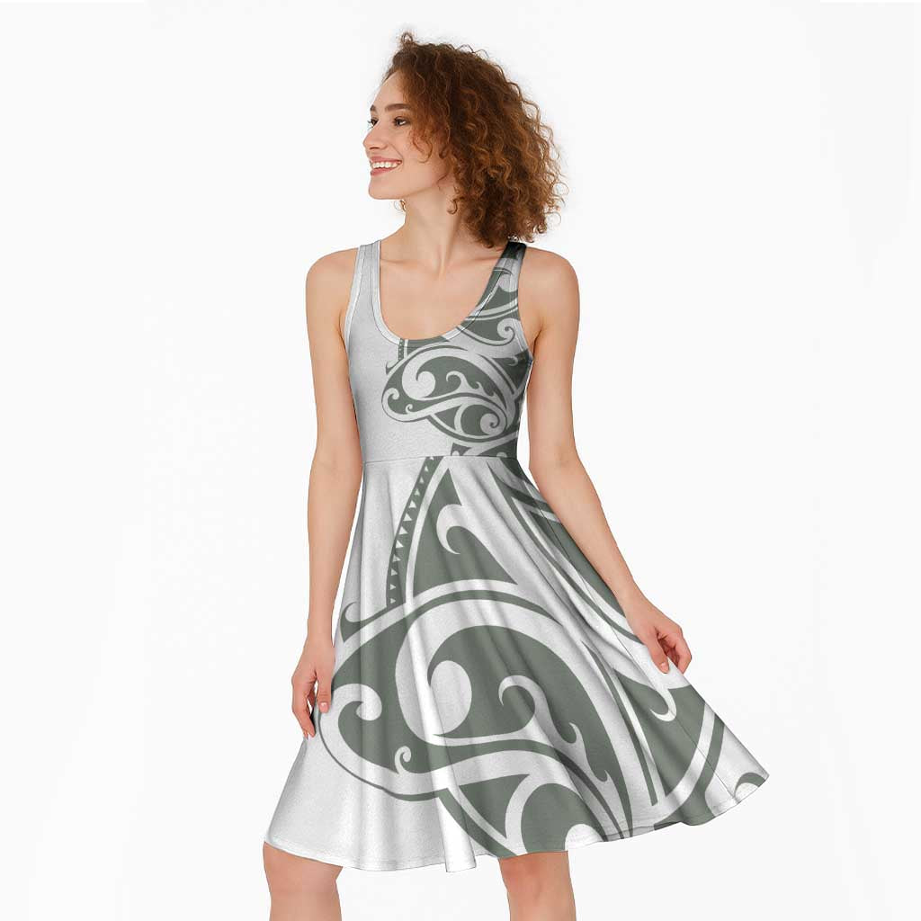 All White Maori Tribal Tattoo Personalised Midi Dress Moss Green Polynesian Style - Polynesian Pride
