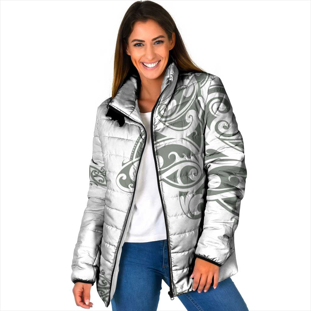All White Maori Tribal Tattoo Personalised Padded Jacket Moss Green Polynesian Style - Polynesian Pride