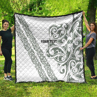 All White Maori Tribal Tattoo Personalised Quilt Moss Green Polynesian Style - Polynesian Pride