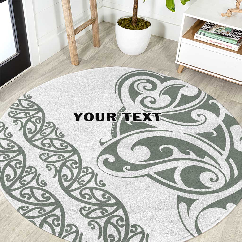 All White Maori Tribal Tattoo Personalised Round Carpet Moss Green Polynesian Style - Polynesian Pride