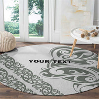 All White Maori Tribal Tattoo Personalised Round Carpet Moss Green Polynesian Style - Polynesian Pride