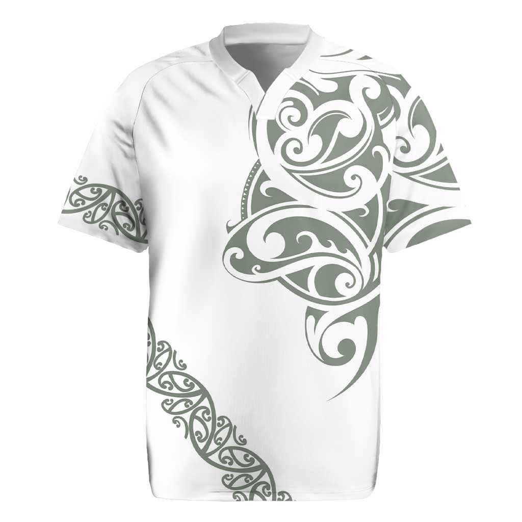 All White Maori Tribal Tattoo Personalised Rugby Jersey Moss Green Polynesian Style - Polynesian Pride