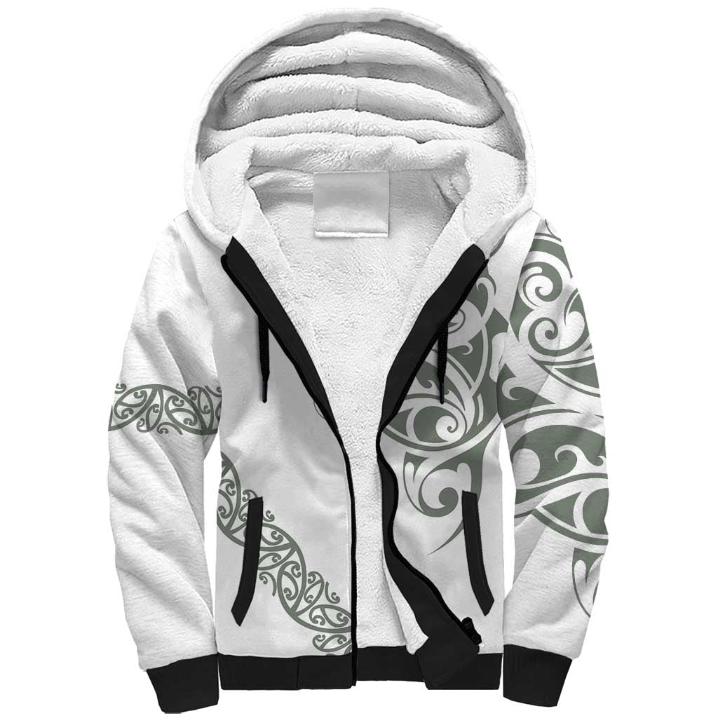 All White Maori Tribal Tattoo Personalised Sherpa Hoodie Moss Green Polynesian Style - Polynesian Pride