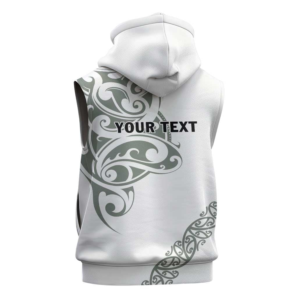 All White Maori Tribal Tattoo Personalised Sleeveless Hoodie Moss Green Polynesian Style - Polynesian Pride