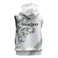 All White Maori Tribal Tattoo Personalised Sleeveless Zip Hoodie Moss Green Polynesian Style - Polynesian Pride