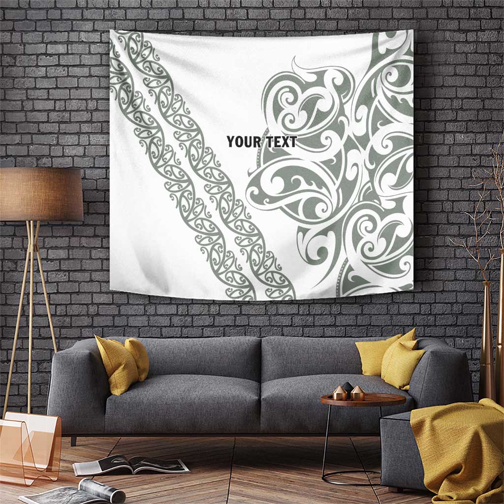 All White Maori Tribal Tattoo Personalised Tapestry Moss Green Polynesian Style - Polynesian Pride