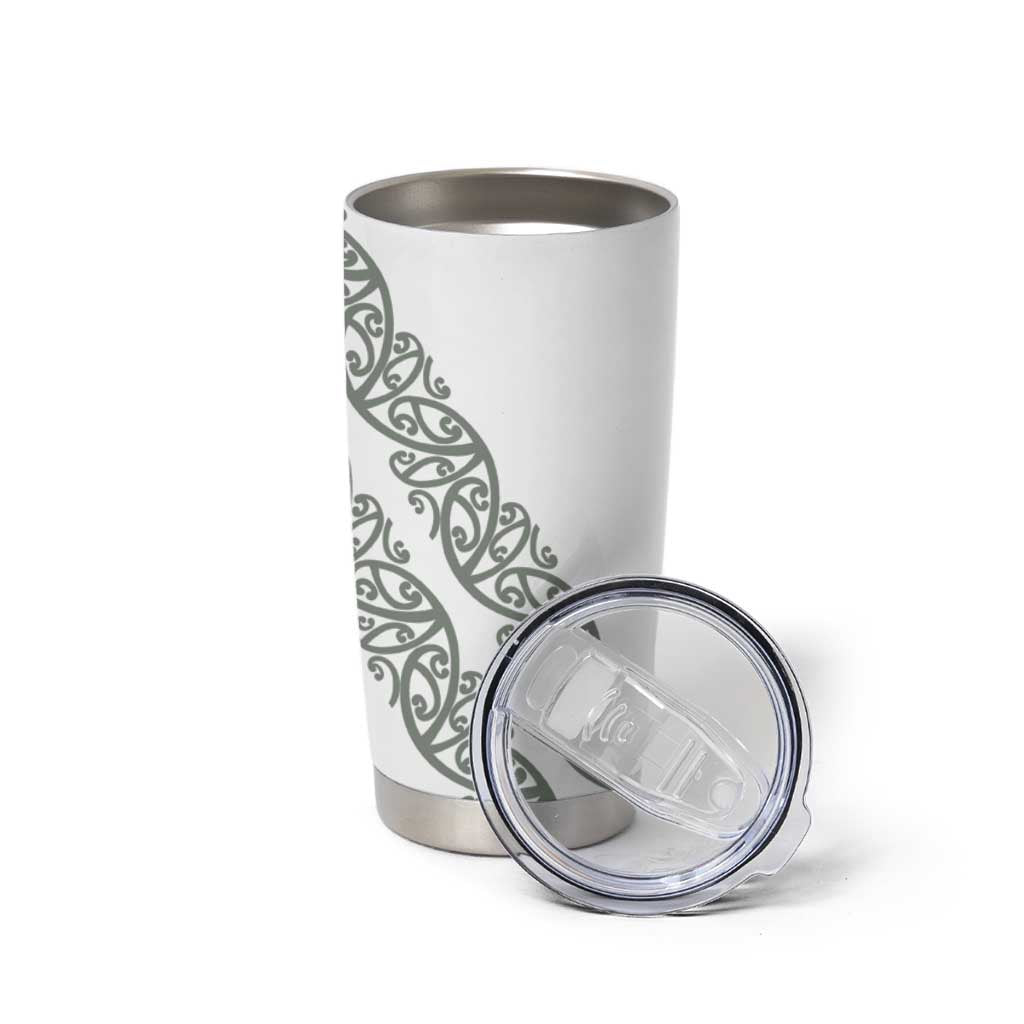 All White Maori Tribal Tattoo Personalised Tumbler Cup Moss Green Polynesian Style - Polynesian Pride