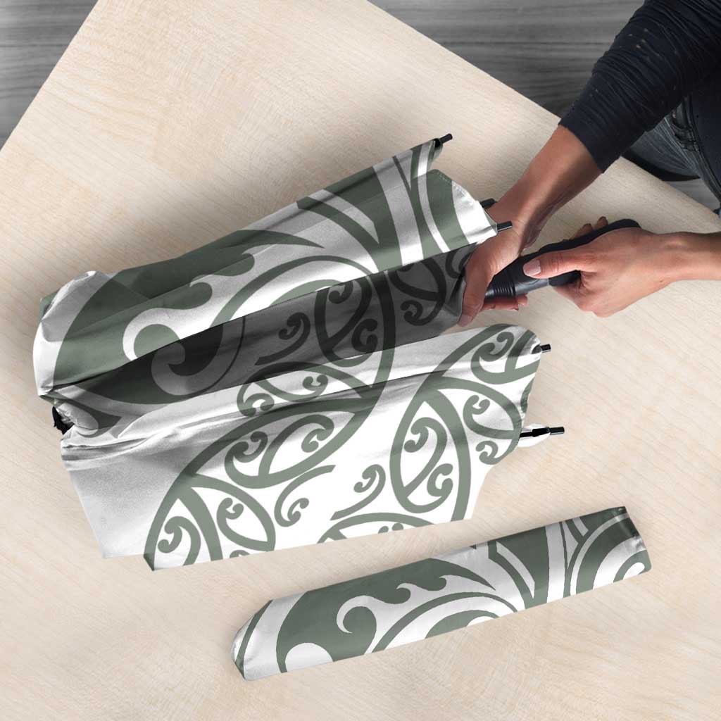 All White Maori Tribal Tattoo Personalised Umbrella Moss Green Polynesian Style - Polynesian Pride