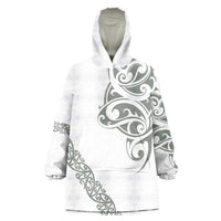 All White Maori Tribal Tattoo Personalised Wearable Blanket Hoodie Moss Green Polynesian Style - Polynesian Pride