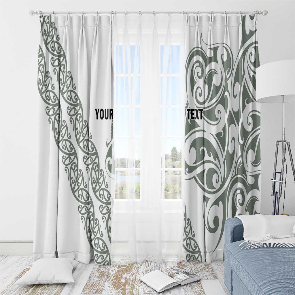 All White Maori Tribal Tattoo Personalised Window Curtain Moss Green Polynesian Style - Polynesian Pride