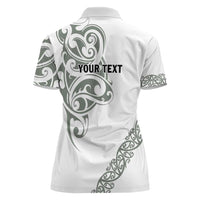 All White Maori Tribal Tattoo Personalised Women Polo Shirt Moss Green Polynesian Style - Polynesian Pride