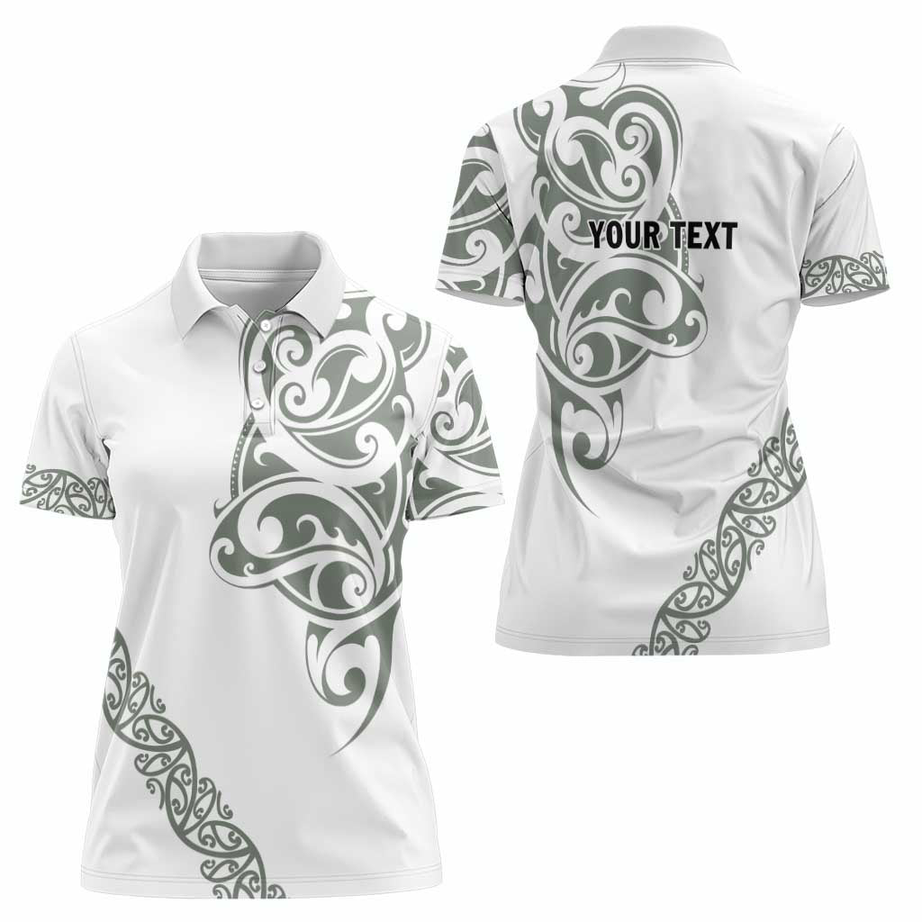 All White Maori Tribal Tattoo Personalised Women Polo Shirt Moss Green Polynesian Style - Polynesian Pride