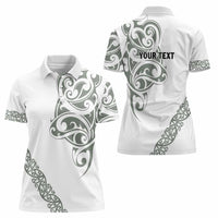 All White Maori Tribal Tattoo Personalised Women Polo Shirt Moss Green Polynesian Style - Polynesian Pride
