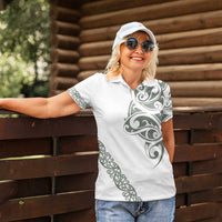 All White Maori Tribal Tattoo Personalised Women Polo Shirt Moss Green Polynesian Style - Polynesian Pride