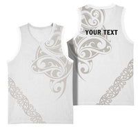 All White Maori Tribal Tattoo Personalised Basketball Jersey Stone Gray Polynesian Style - Polynesian Pride