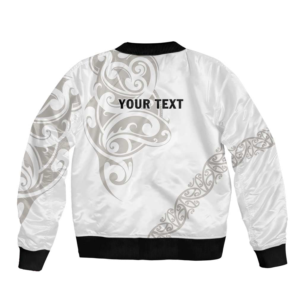 All White Maori Tribal Tattoo Personalised Bomber Jacket Stone Gray Polynesian Style - Polynesian Pride