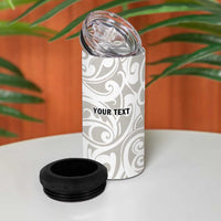 All White Maori Tribal Tattoo Personalised 4 in 1 Can Cooler Tumbler Stone Gray Polynesian Style - Polynesian Pride