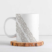 All White Maori Tribal Tattoo Personalised Ceramic Mug Stone Gray Polynesian Style - Polynesian Pride