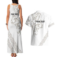All White Maori Tribal Tattoo Personalised Couples Matching Tank Maxi Dress and Hawaiian Shirt Stone Gray Polynesian Style - Polynesian Pride
