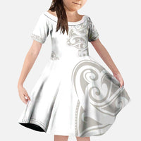 All White Maori Tribal Tattoo Personalised Family Matching Long Sleeve Bodycon Dress and Hawaiian Shirt Stone Gray Polynesian Style - Polynesian Pride