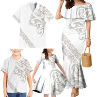All White Maori Tribal Tattoo Personalised Family Matching Mermaid Dress and Hawaiian Shirt Stone Gray Polynesian Style - Polynesian Pride