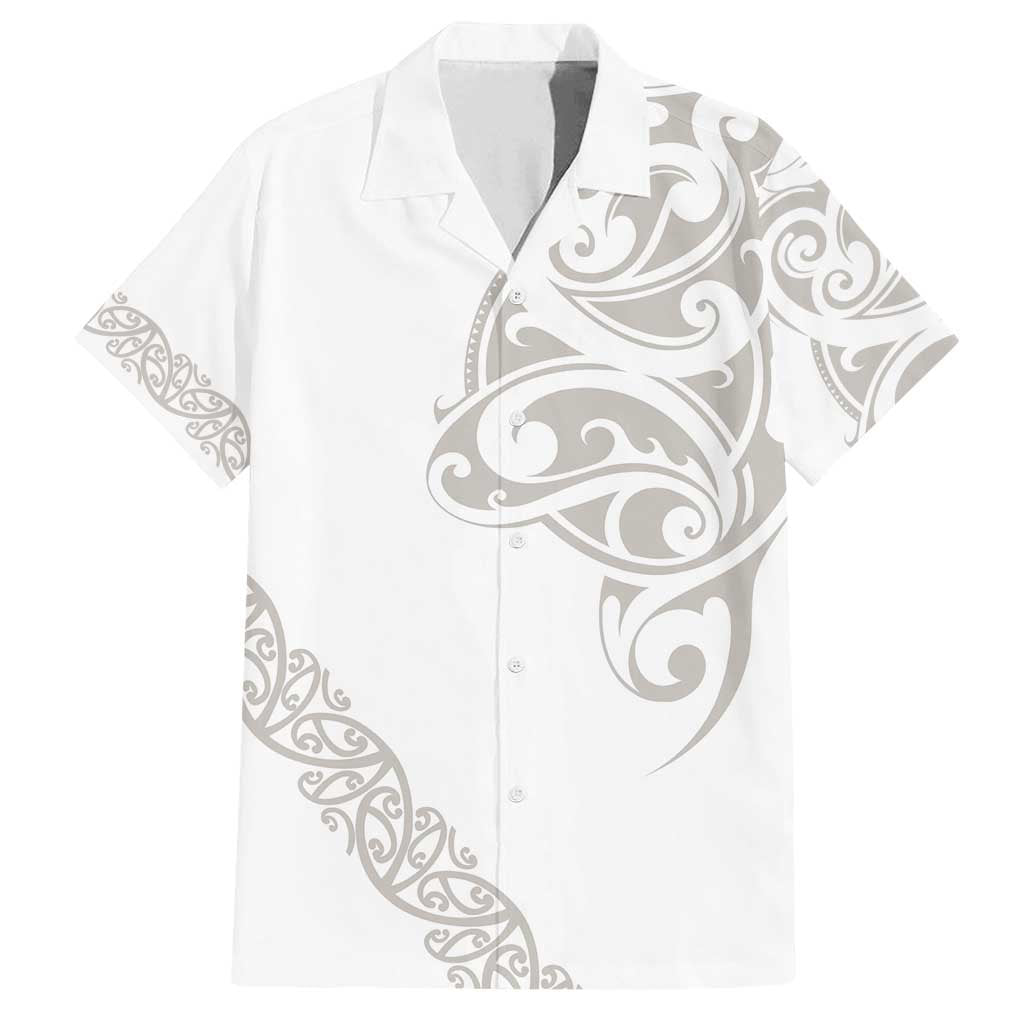 All White Maori Tribal Tattoo Personalised Family Matching Off Shoulder Short Dress and Hawaiian Shirt Stone Gray Polynesian Style - Polynesian Pride