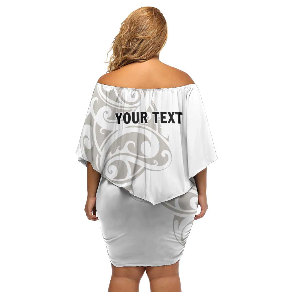 All White Maori Tribal Tattoo Personalised Family Matching Off Shoulder Short Dress and Hawaiian Shirt Stone Gray Polynesian Style - Polynesian Pride