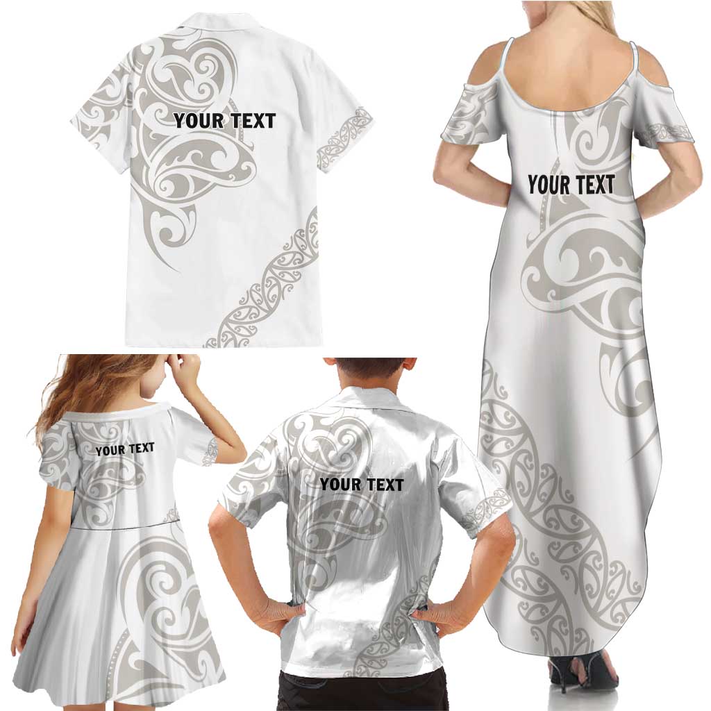 All White Maori Tribal Tattoo Personalised Family Matching Summer Maxi Dress and Hawaiian Shirt Stone Gray Polynesian Style - Polynesian Pride