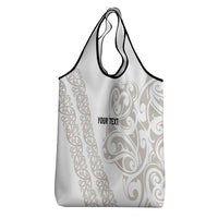 All White Maori Tribal Tattoo Personalised Grocery Bag Stone Gray Polynesian Style - Polynesian Pride