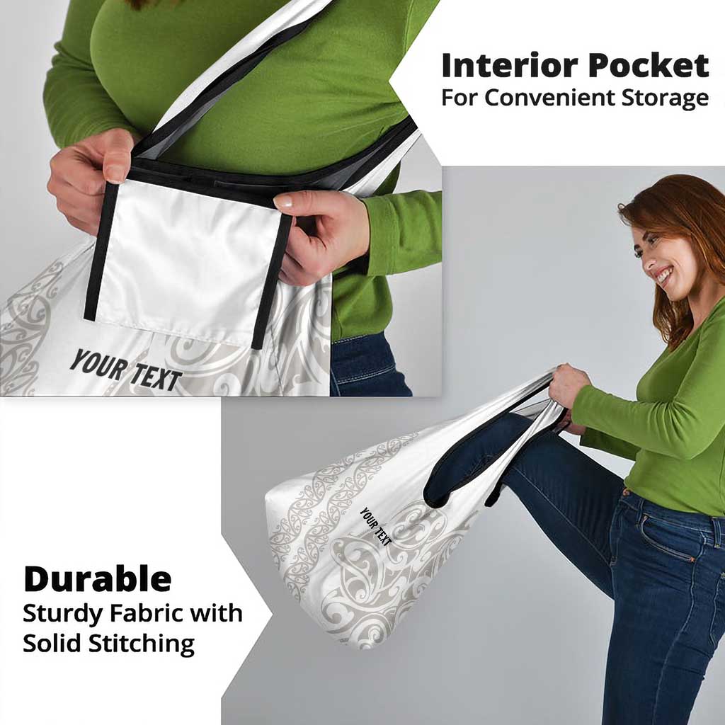 All White Maori Tribal Tattoo Personalised Grocery Bag Stone Gray Polynesian Style - Polynesian Pride