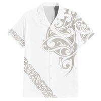 All White Maori Tribal Tattoo Personalised Hawaiian Shirt Stone Gray Polynesian Style - Polynesian Pride