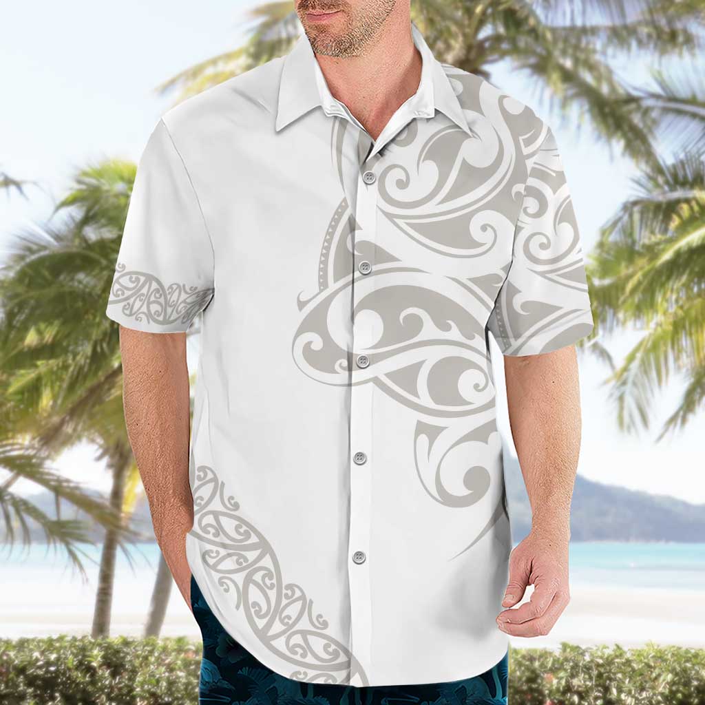 All White Maori Tribal Tattoo Personalised Hawaiian Shirt Stone Gray Polynesian Style - Polynesian Pride