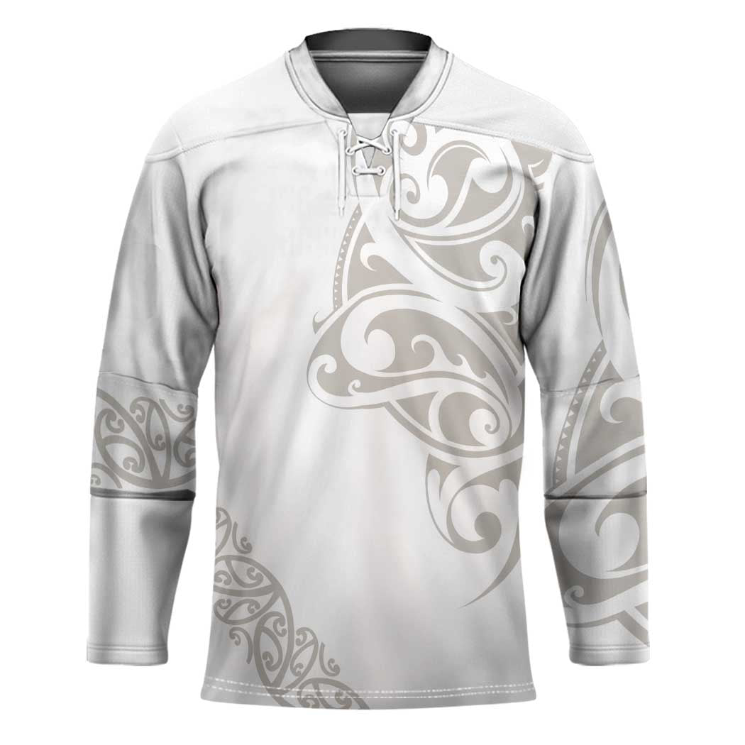All White Maori Tribal Tattoo Personalised Hockey Jersey Stone Gray Polynesian Style - Polynesian Pride